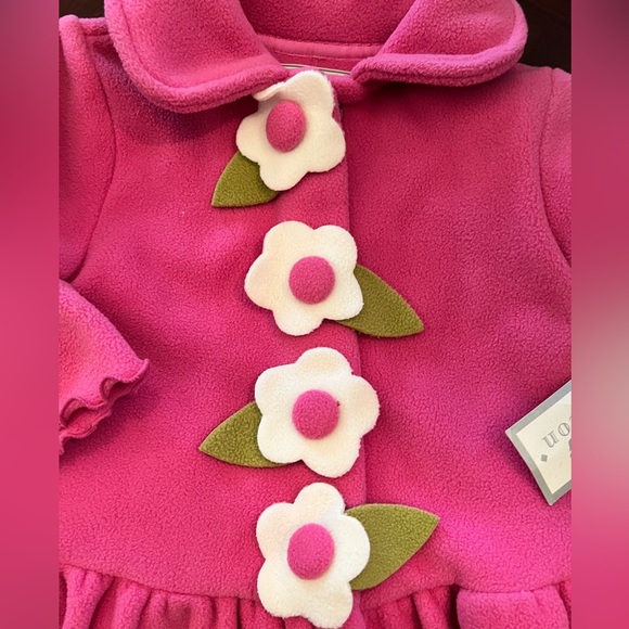 WIDGEON Hot Pink Floral Ruffle Jacket Coat White Flowers Swing Coat - Picture 2 of 5